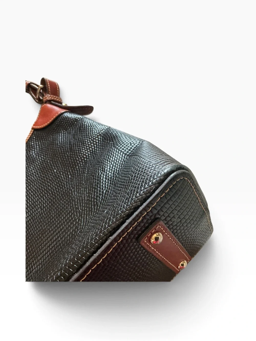 Dooney & Bourke black lizard embossed with rich brown leather hobo bag purse